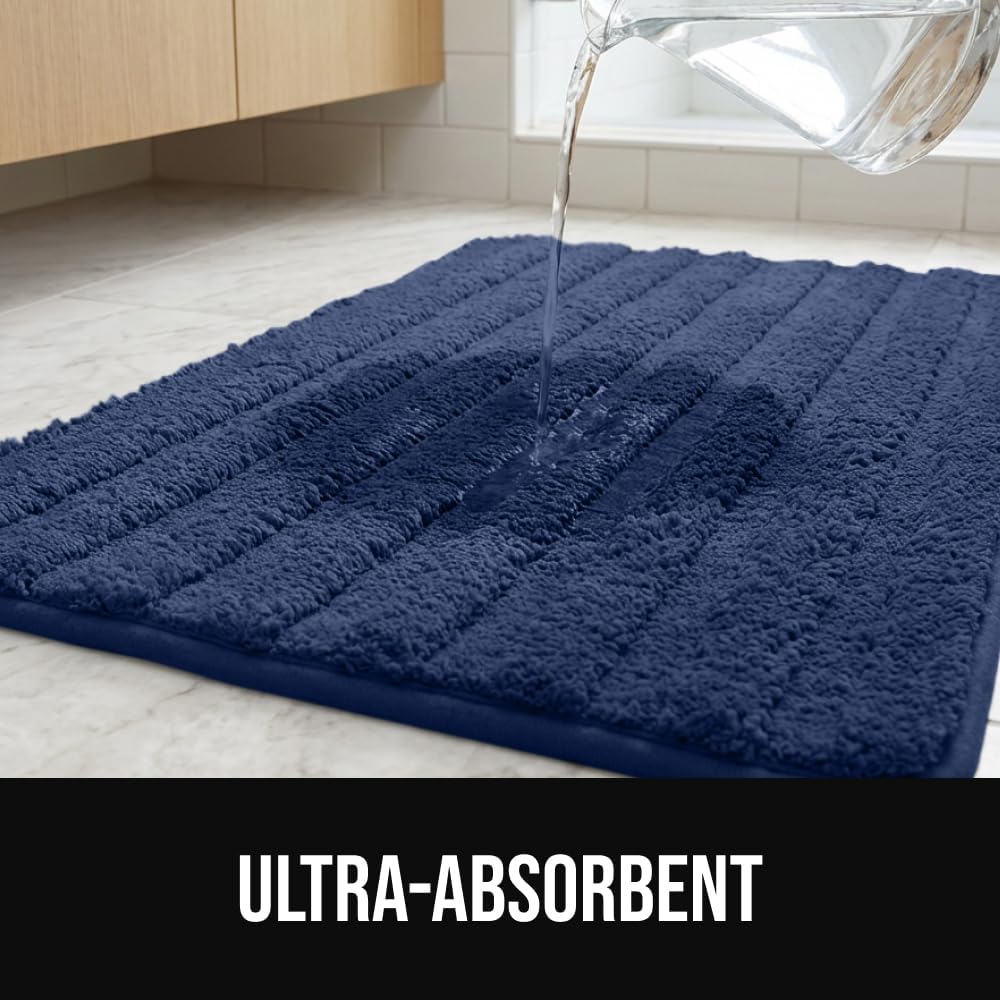 GORILLA GRIP Memory Foam Bathroom Rugs, Absorbent Bath Mat, 24x16 Navy