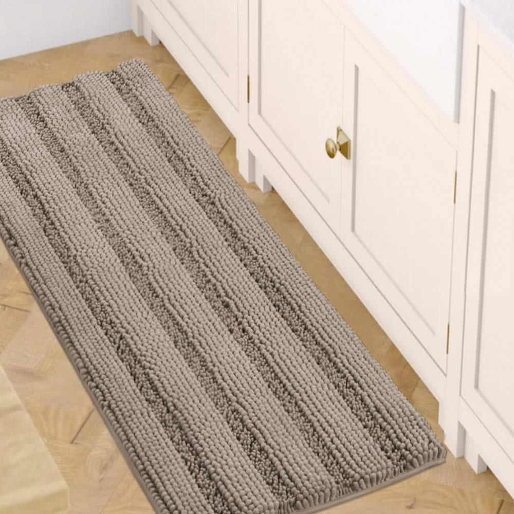H.VERSAILTEX Grey Bathroom Rug Set Bath Mats, 2 Piece Bath Rugs Non Slip Thick Soft Chenille Striped Bath Rug Set, Bath Mats for Bathroom Sets (Grey, 20" x 32"/17" x 24")