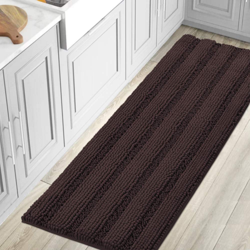 H.VERSAILTEX Grey Bathroom Rug Set Bath Mats, 2 Piece Bath Rugs Non Slip Thick Soft Chenille Striped Bath Rug Set, Bath Mats for Bathroom Sets (Grey, 20" x 32"/17" x 24")
