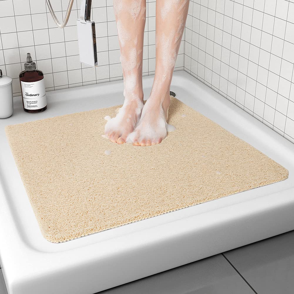 Non Slip Shower Mat, Comfortable Bath mat for Textured Surface,Quick Drying Easy Cleaning Shower Floor Mat for Wet Area,Without Suction Cups Grey 24 x 24
