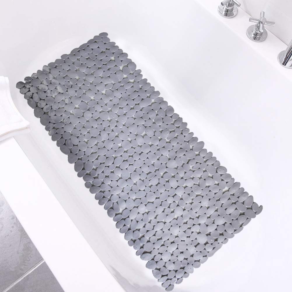 Pebble Bathtub Mat Non Slip 35" X 16" with Suction Cups,Black