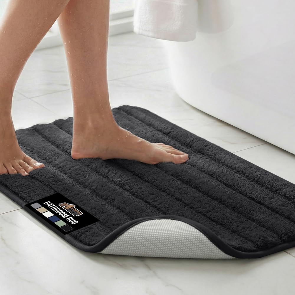 GORILLA GRIP Memory Foam Bathroom Rugs, Absorbent Bath Mat, 24x16 Navy