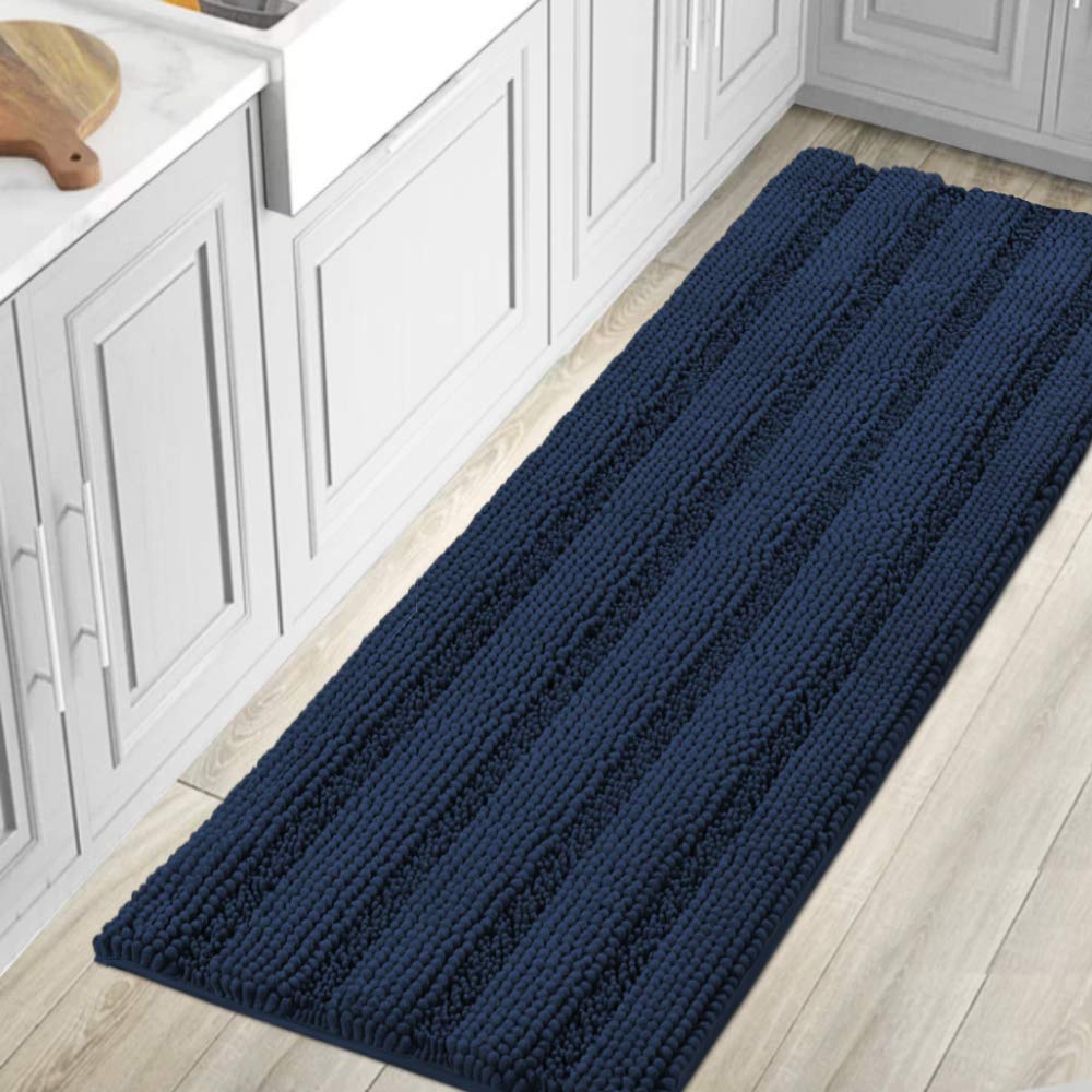 H.VERSAILTEX Grey Bathroom Rug Set Bath Mats, 2 Piece Bath Rugs Non Slip Thick Soft Chenille Striped Bath Rug Set, Bath Mats for Bathroom Sets (Grey, 20" x 32"/17" x 24")