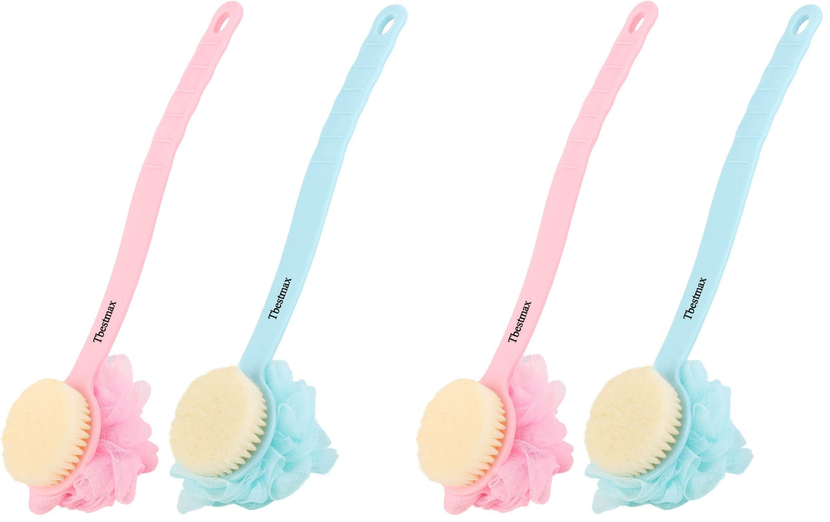 Tbestmax Loofah Back Scrubber Long Handle Shower Body Brush with Soft Mesh Sponge for Women Skin Exfoliating Bath, Massage
