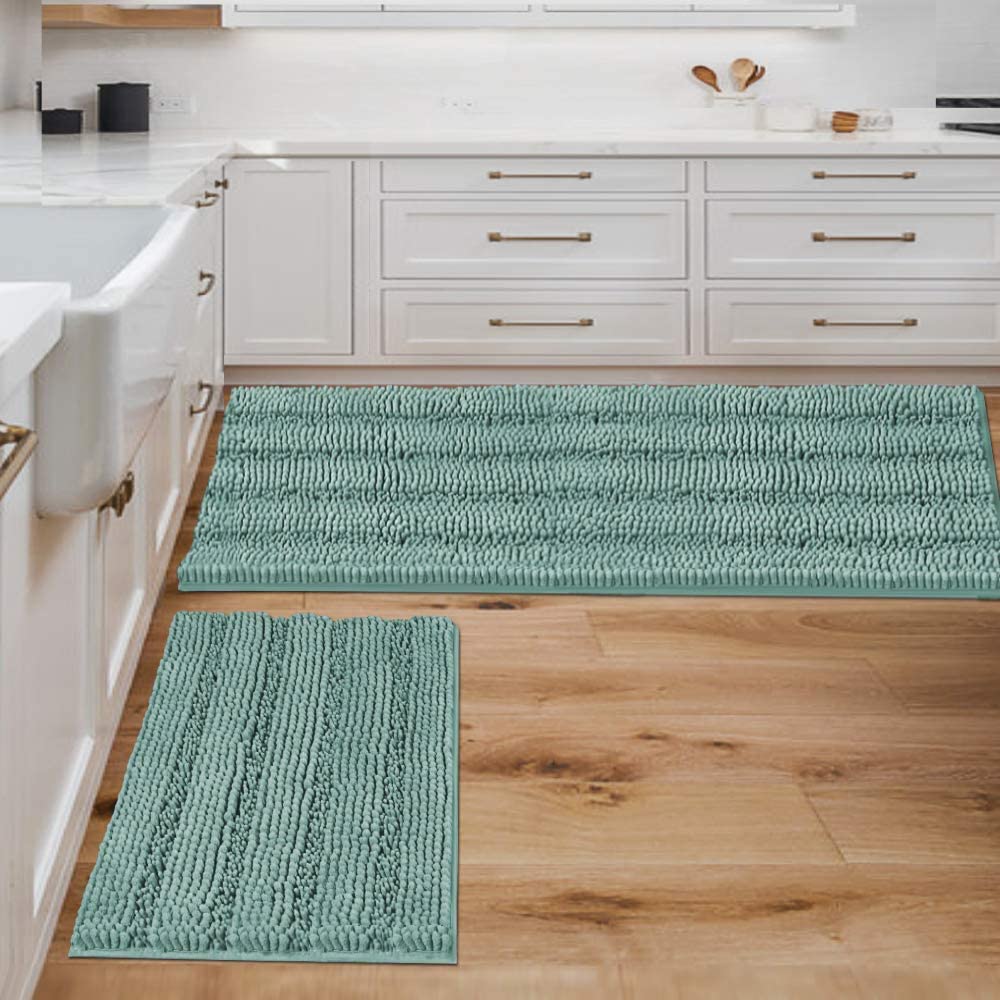 H.VERSAILTEX Grey Bathroom Rug Set Bath Mats, 2 Piece Bath Rugs Non Slip Thick Soft Chenille Striped Bath Rug Set, Bath Mats for Bathroom Sets (Grey, 20" x 32"/17" x 24")