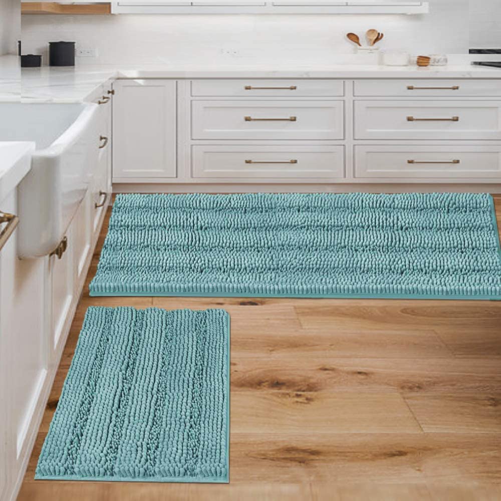 H.VERSAILTEX Grey Bathroom Rug Set Bath Mats, 2 Piece Bath Rugs Non Slip Thick Soft Chenille Striped Bath Rug Set, Bath Mats for Bathroom Sets (Grey, 20" x 32"/17" x 24")