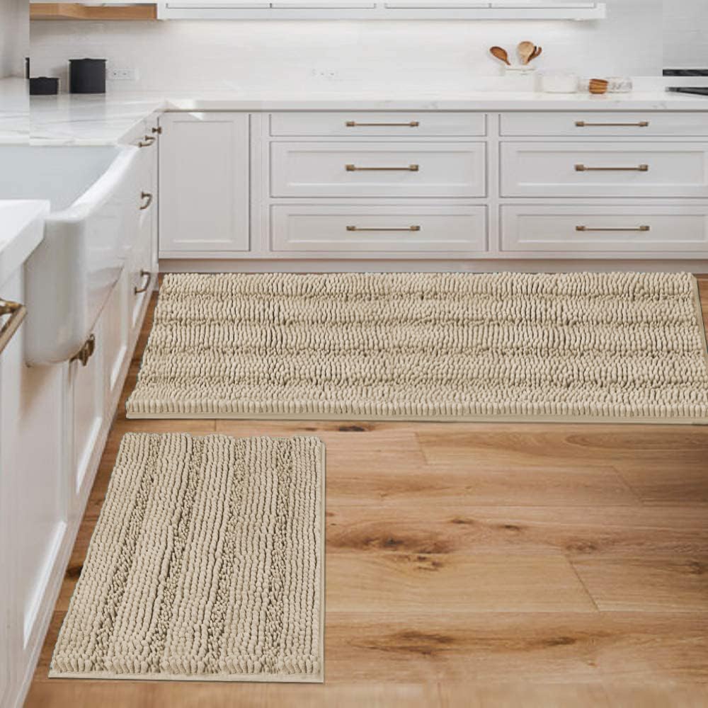 H.VERSAILTEX Grey Bathroom Rug Set Bath Mats, 2 Piece Bath Rugs Non Slip Thick Soft Chenille Striped Bath Rug Set, Bath Mats for Bathroom Sets (Grey, 20" x 32"/17" x 24")