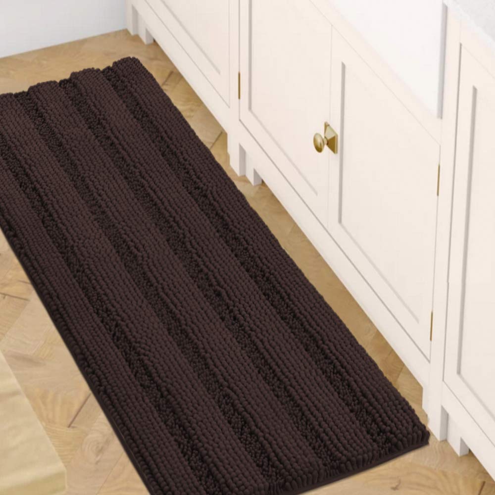 H.VERSAILTEX Grey Bathroom Rug Set Bath Mats, 2 Piece Bath Rugs Non Slip Thick Soft Chenille Striped Bath Rug Set, Bath Mats for Bathroom Sets (Grey, 20" x 32"/17" x 24")