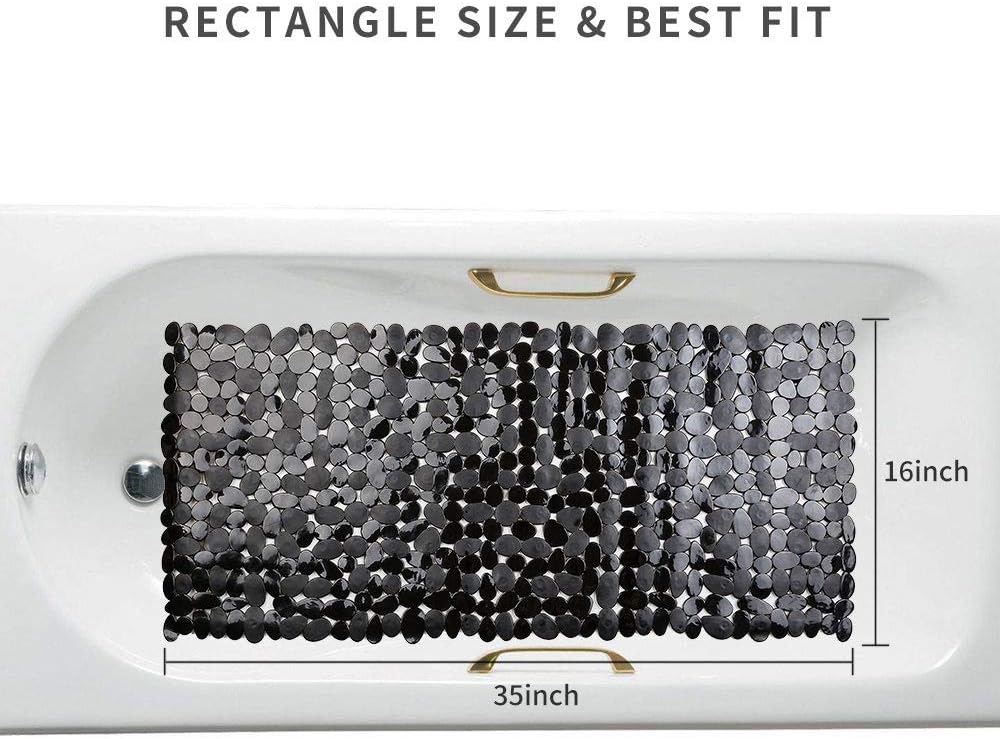 Pebble Bathtub Mat Non Slip 35" X 16" with Suction Cups,Black