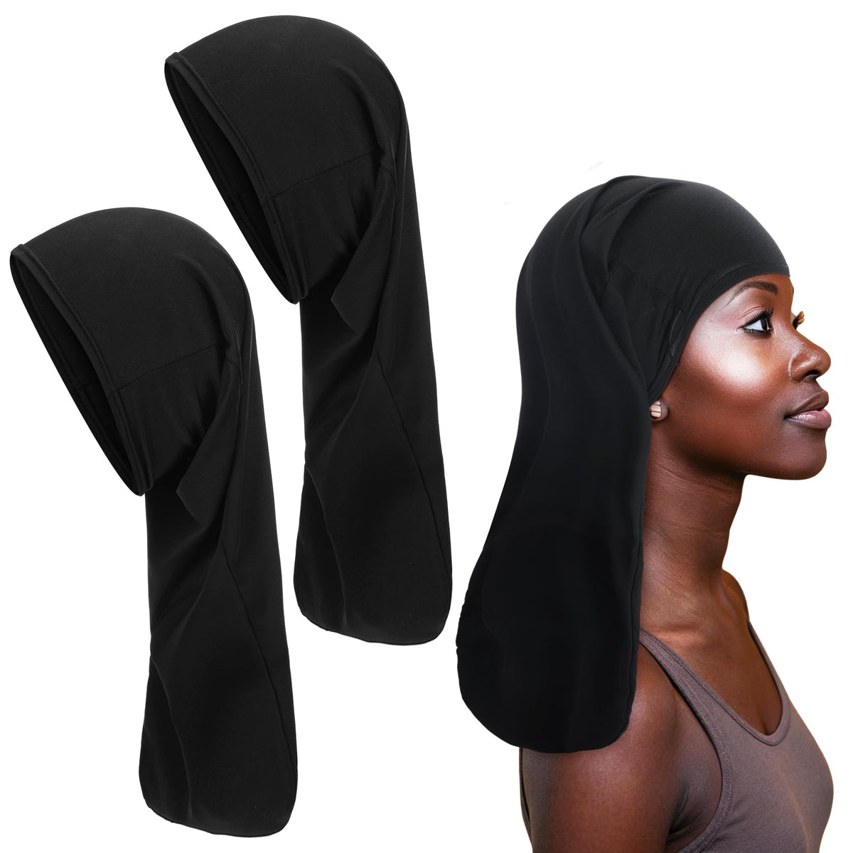 Twistover 2 Jumbo Dreadlock Cap Wrap for Dreads,Black,Black,50 Inches