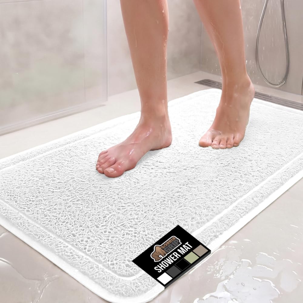 GORILLA GRIP Exfoliating Bath and Shower Mat, Textured Backing, 24x16 White