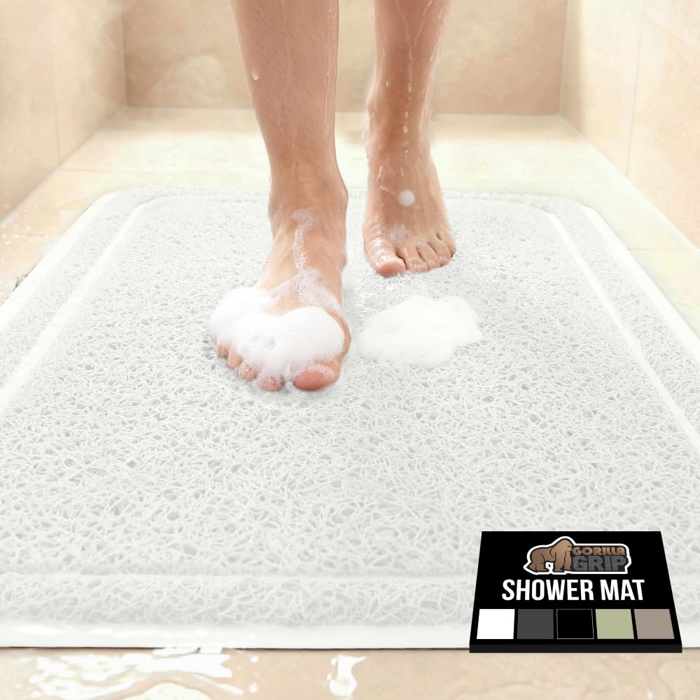 GORILLA GRIP Exfoliating Bath and Shower Mat, Textured Backing, 24x16 White
