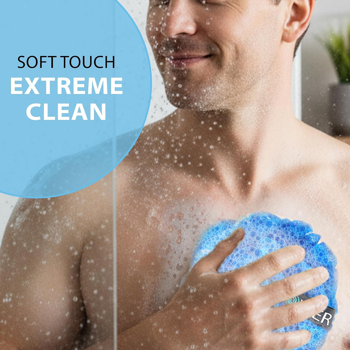 SHOWER BOUQUET Loofah Bath-Sponge XL Swirl-Deep-4-Pack // Extra Large 75g