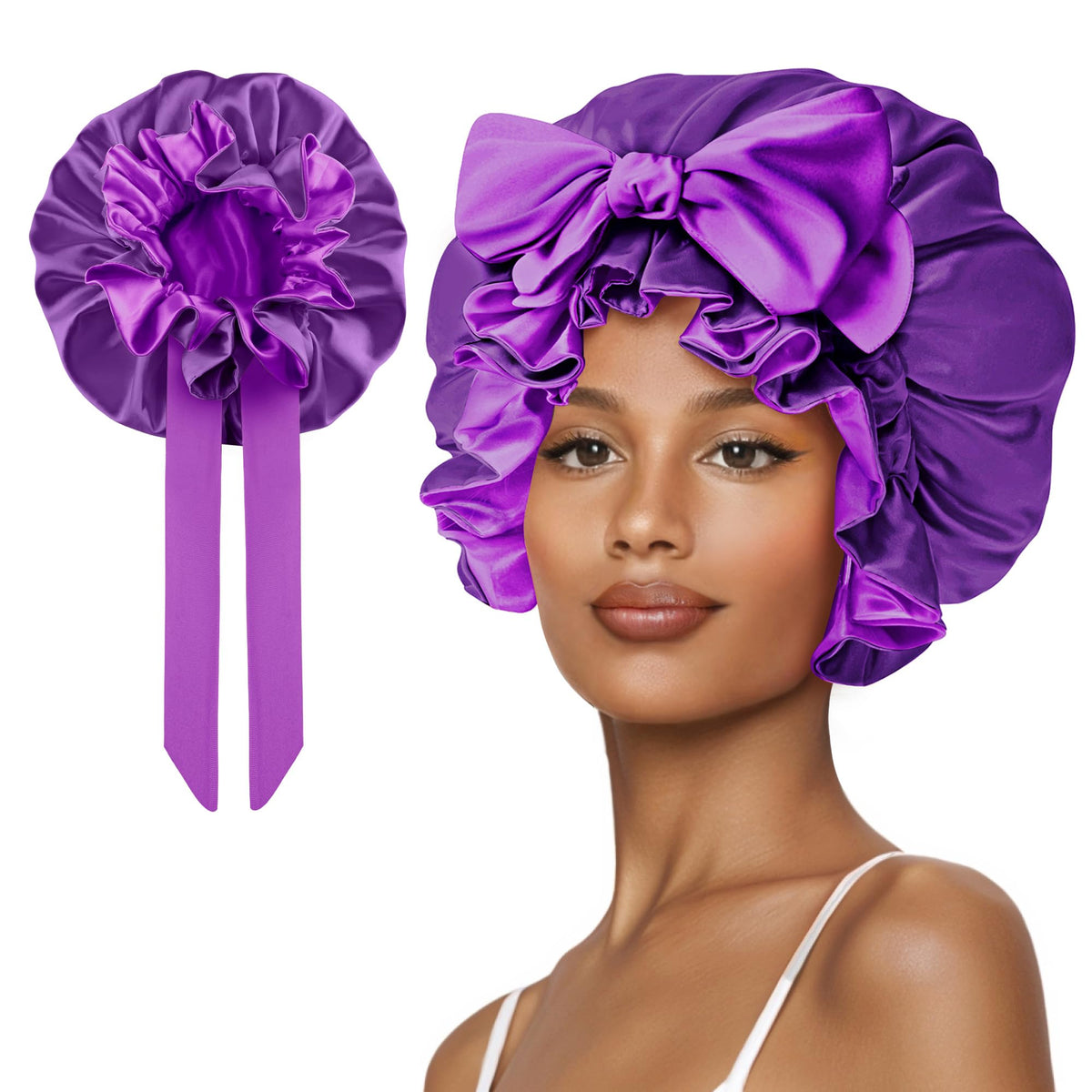 Silk Bonnet for Sleeping Women, Satin Hair Shower Cap 2025 Tie Band Adjustable Straps Head Wrap for Curly Hair Strawberries F