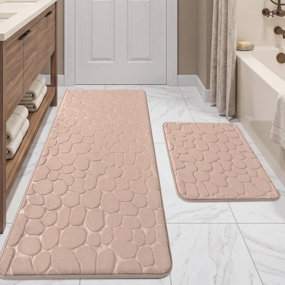 YIHOUSE Bathroom Mat Rug, Memory Foam Bath Mat, Non-Slip Bathroom Floor Mats, Cobblestone Bath Mats Absorbent Bath Rugs Washable Quick Dry (17x24,Dark Gray)