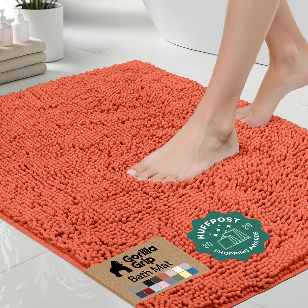 GORILLA GRIP Bath Rug Mat for Bathroom, Absorbent Chenille, 30x20 Gray