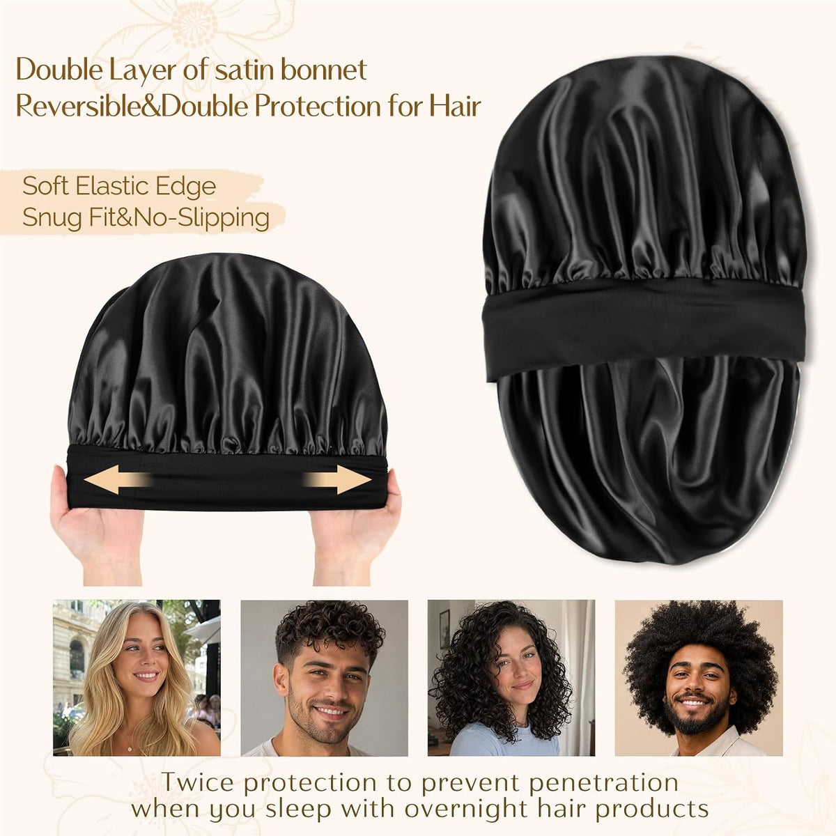 YANIBEST Soft Satin Bonnet for Men Women, Sleep Cap to Maintain Moisture