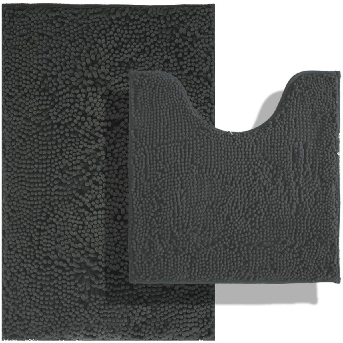 BOANKODU Bathroom Rugs Sets 2 Piece, Extra Soft Chenille Bath Mat Absorbent Bathroom Rug, Bathroom Mat with PVC Non-Slip Bottom, Machine Washable Bath Rugs (32x20 Inch + 24x16 Inch, Light Grey)