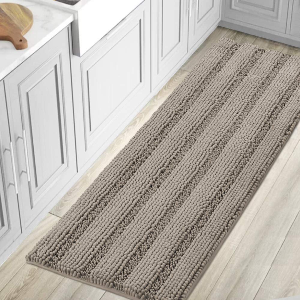 H.VERSAILTEX Grey Bathroom Rug Set Bath Mats, 2 Piece Bath Rugs Non Slip Thick Soft Chenille Striped Bath Rug Set, Bath Mats for Bathroom Sets (Grey, 20" x 32"/17" x 24")