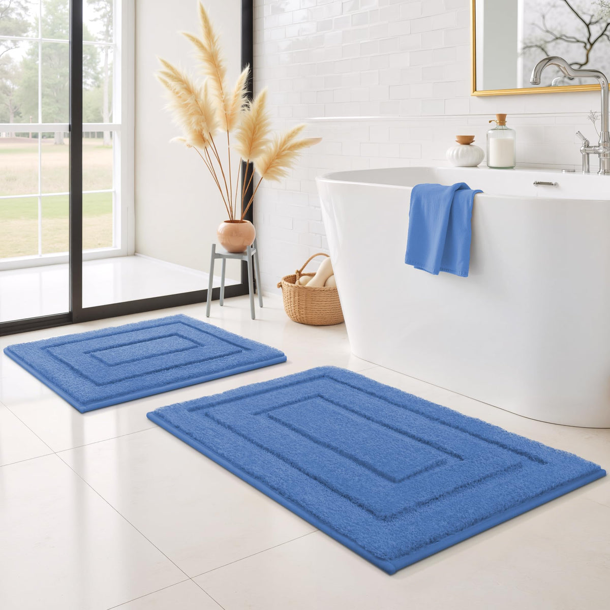 GRANNY SAYS Blue Bathroom Rug 16" x 24", Non-Slip Microfiber Bath Mat