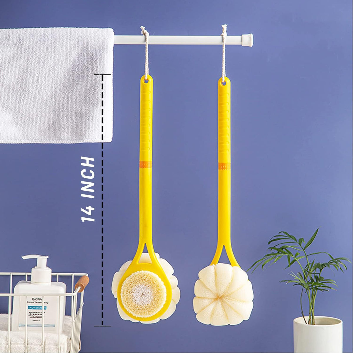 Shower Body Brush,Soft Bristles & Loofah Back Scrubber Bath Mesh Sponge