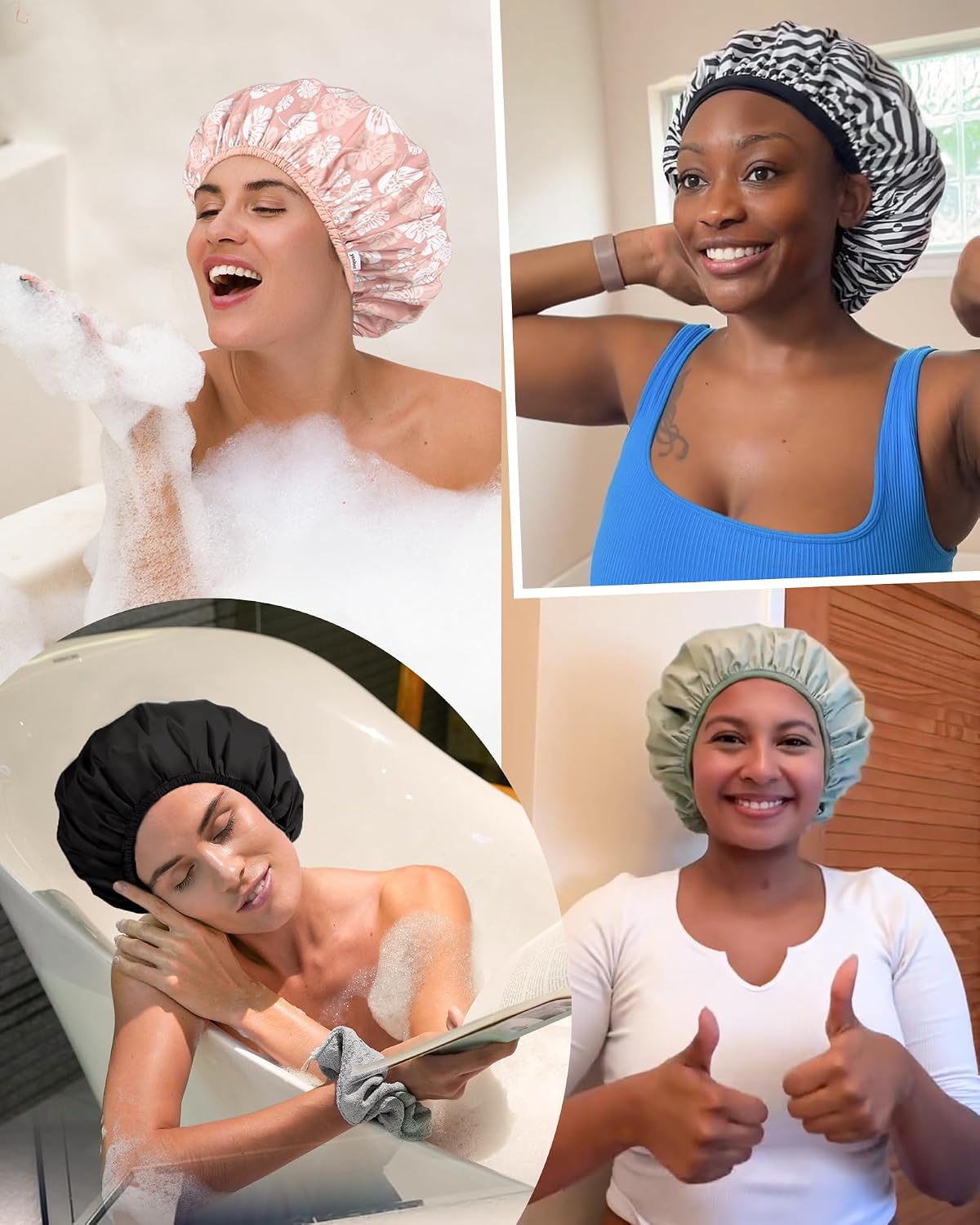 Yanibest Shower Cap Reusable Waterproof, Double Layer Shower Caps for Women