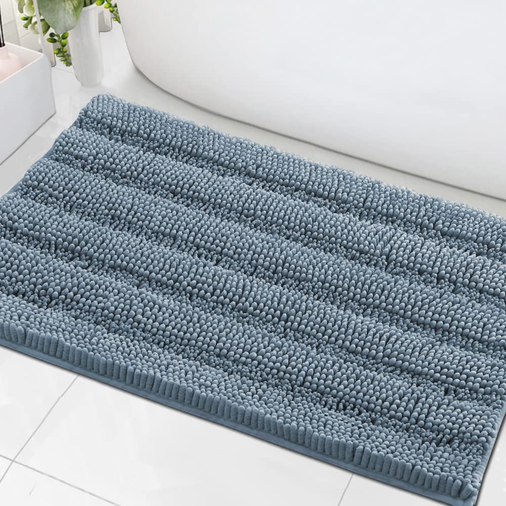 H.VERSAILTEX Grey Bathroom Rug Set Bath Mats, 2 Piece Bath Rugs Non Slip Thick Soft Chenille Striped Bath Rug Set, Bath Mats for Bathroom Sets (Grey, 20" x 32"/17" x 24")
