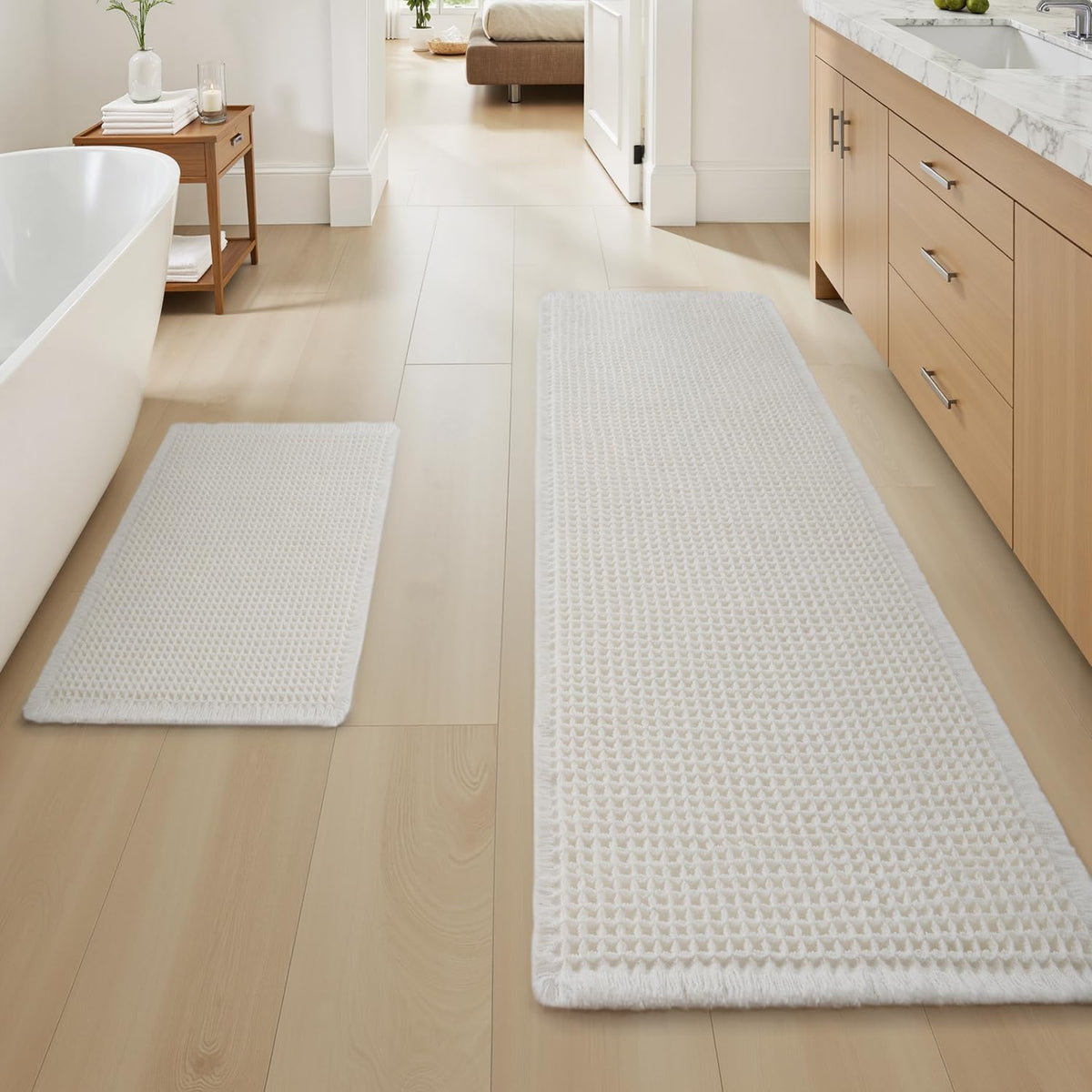 Upgraded Waffle Bath Mat Ultra Absorbent Non Slip Bathroom Mat, 18" x 30"