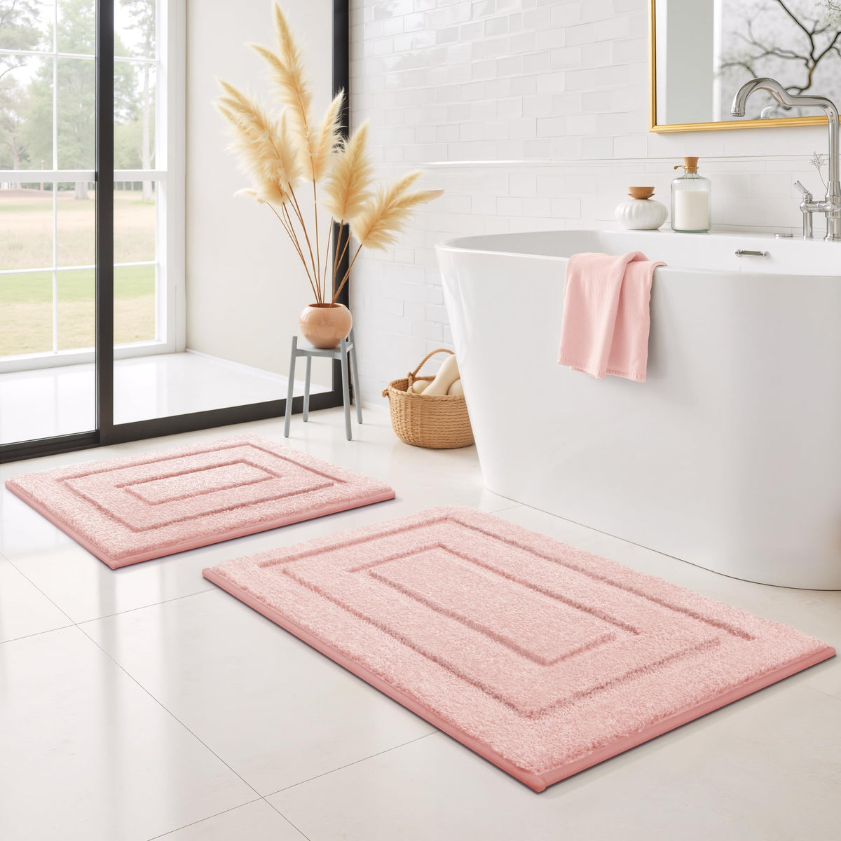 GRANNY SAYS Blue Bathroom Rug 16" x 24", Non-Slip Microfiber Bath Mat