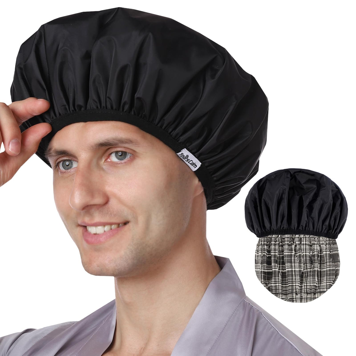 Years calm Men Shower Cap Reusable Waterproof, Dual-Layer Hair Cap Disguise