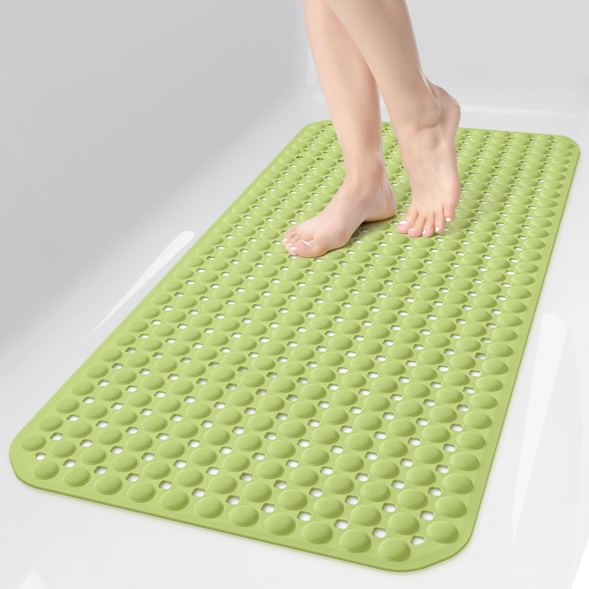 OTHWAY Bath Tub Shower Mat Non Slip, Bathtub Floor Liner Mats for Inside Shower Bathroom, Suction Cups and Drain Holes for Feet Scrubbing, Machine Washable, Soft on Feet, 35x16 Inch, Brown