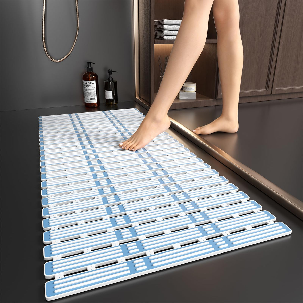 XIYUNTE Shower Mat Non Slip Bath Mat for Tub - 36 x 16 Inch Bathtub Mat Non Slip Shower Mat for Inside Shower, TPE Bath Mat with Powerful Suction Cup, Easy to Cut Bath Tub Mat, Grey