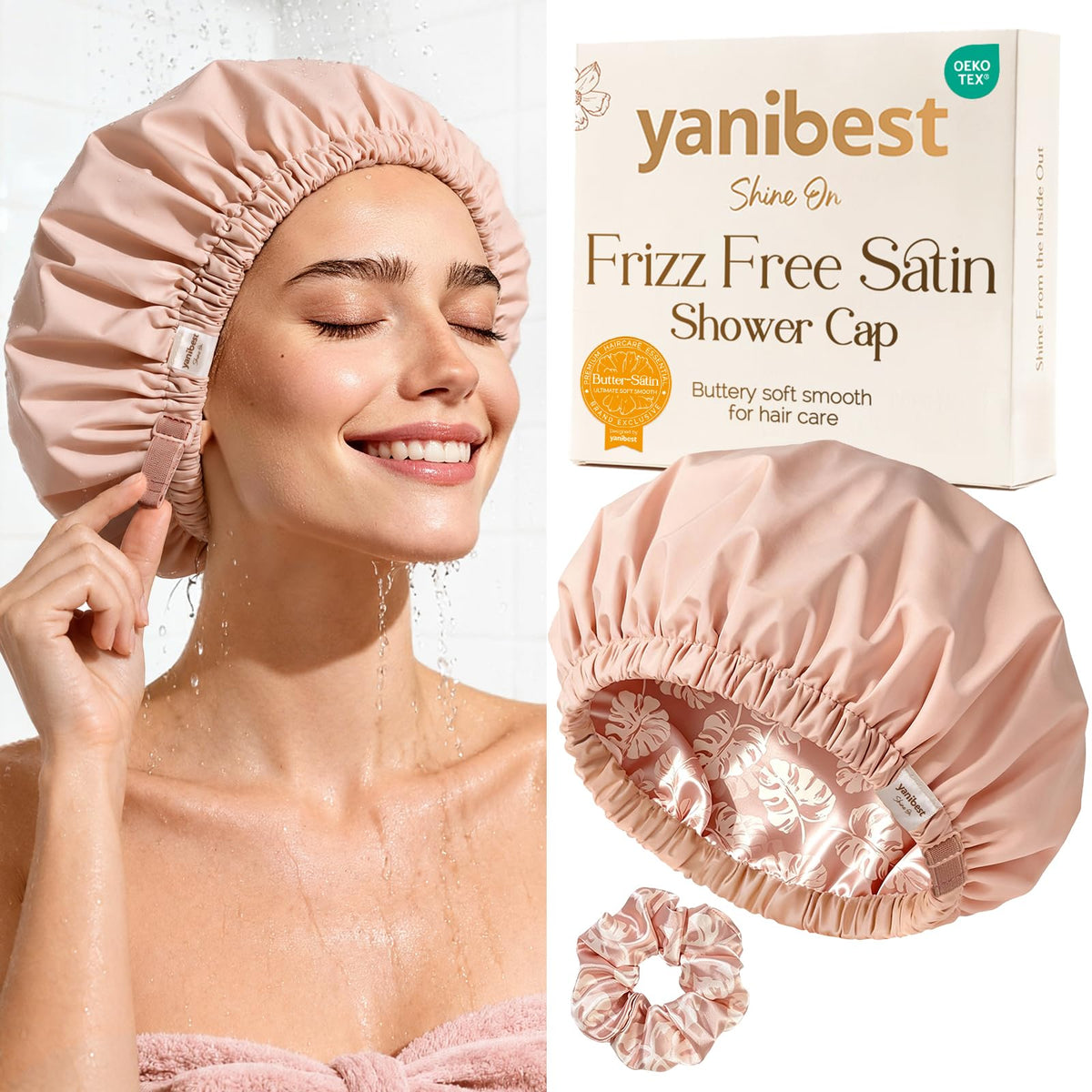Yanibest Adjustable Satin Lined Shower Caps with Scrunchie