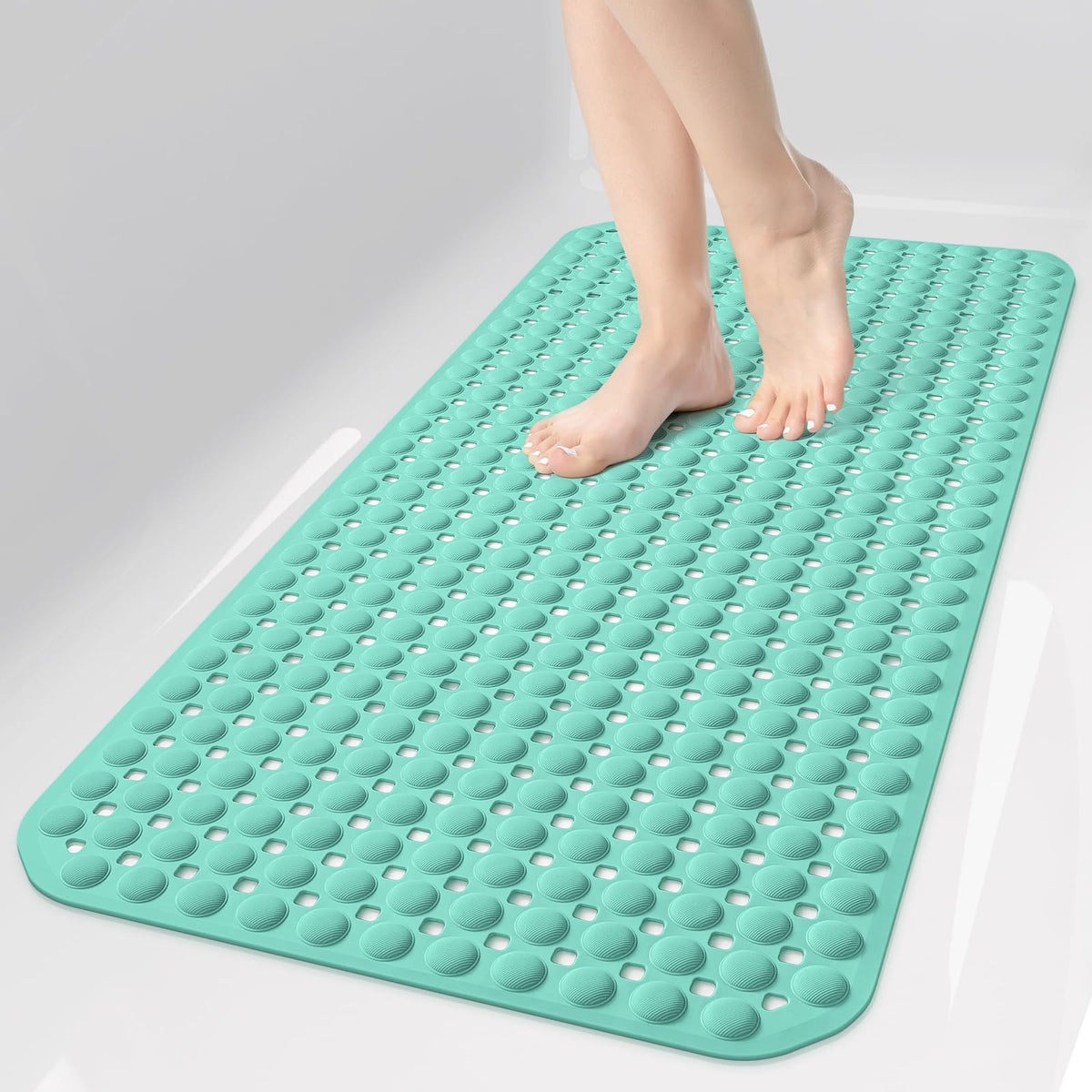 OTHWAY Bath Tub Shower Mat Non Slip, Bathtub Floor Liner Mats for Inside Shower Bathroom, Suction Cups and Drain Holes for Feet Scrubbing, Machine Washable, Soft on Feet, 35x16 Inch, Brown