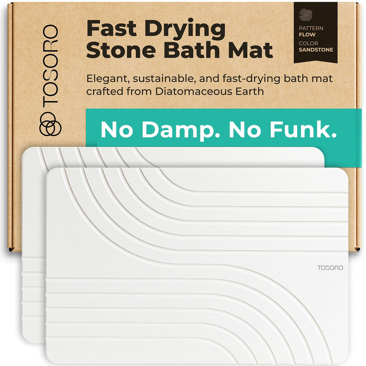 TOSORO - Stone Bath Mat Diatomaceous Earth Shower Mat Non-Slip Super Absorbent Diatomite Stone Bath Mats for Bathroom Floor Quick Drying Natural Easy to Clean (23.5 x 15) - Sandstone