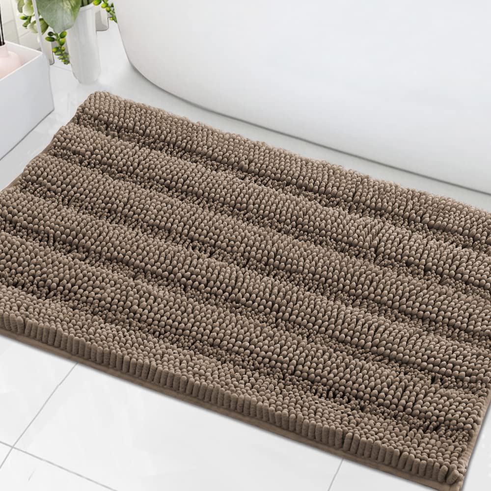 H.VERSAILTEX Grey Bathroom Rug Set Bath Mats, 2 Piece Bath Rugs Non Slip Thick Soft Chenille Striped Bath Rug Set, Bath Mats for Bathroom Sets (Grey, 20" x 32"/17" x 24")