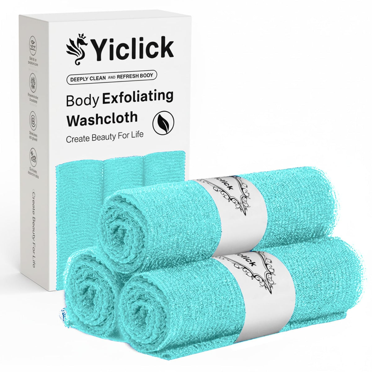 Yiclick Exfoliating Washcloth Towel, Japanese Exfoliating Wash Cloth, Korean Body Scrubber Exfoliator, Back Scrubber Washer for Shower Bath, Body Scrub African Net Sponge Loofah Luffa (Colors)