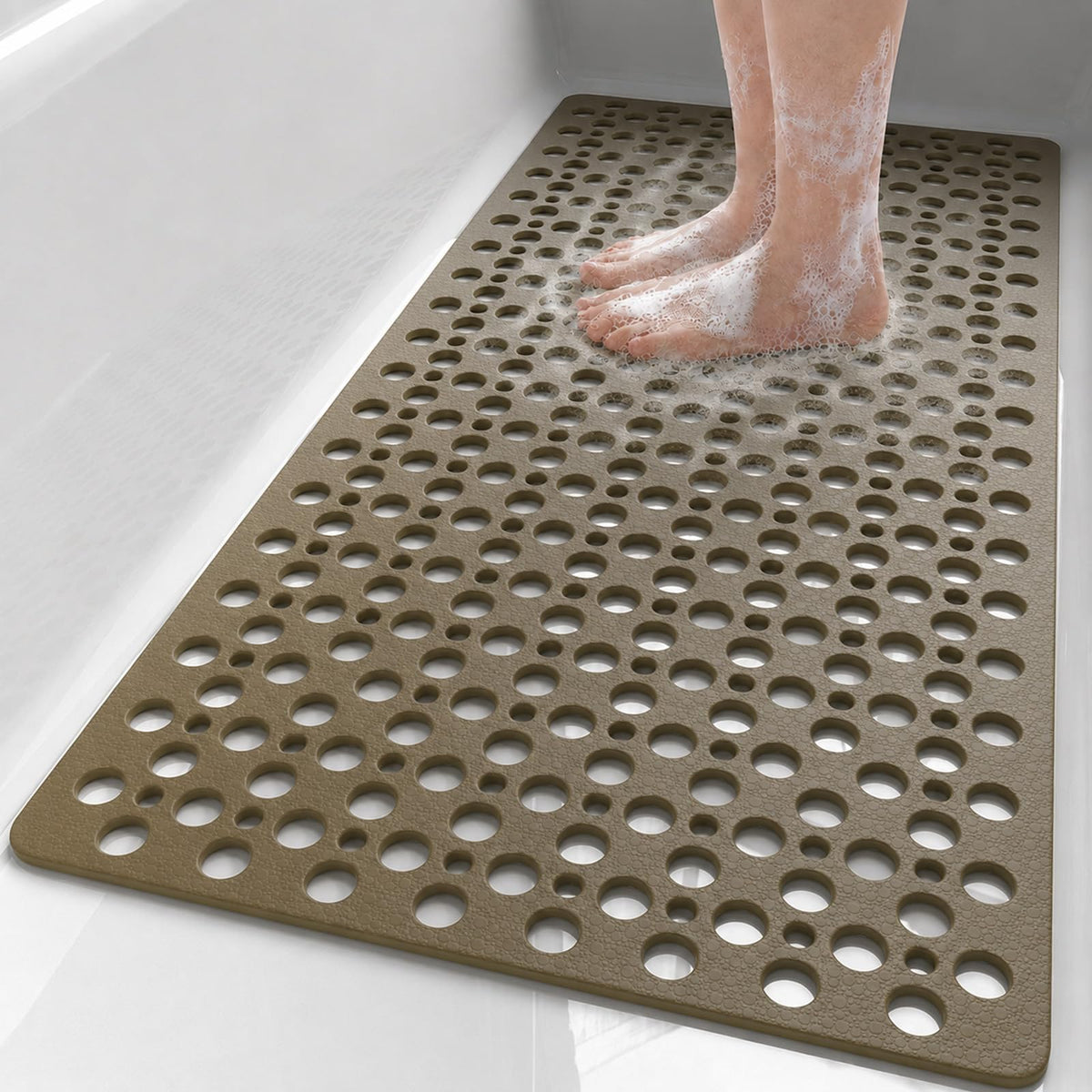 XIYUNTE Shower Mat Non Slip Bath Mat for Tub - 35" x 16" Soft TPE Bathtub Mat Non Slip Shower Mats for Inside Shower, Anti Slip Shower Mat with Suction Cups, Quick-Drying Bath Tub Mat, White
