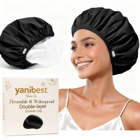 Yanibest Shower Cap Reusable Waterproof, Double Layer Shower Caps for Women