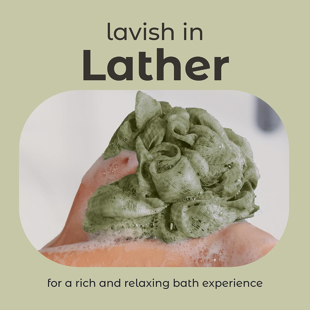MainBasics Shower Loofah Sponge Pouf, Set of 3, Earthy Love