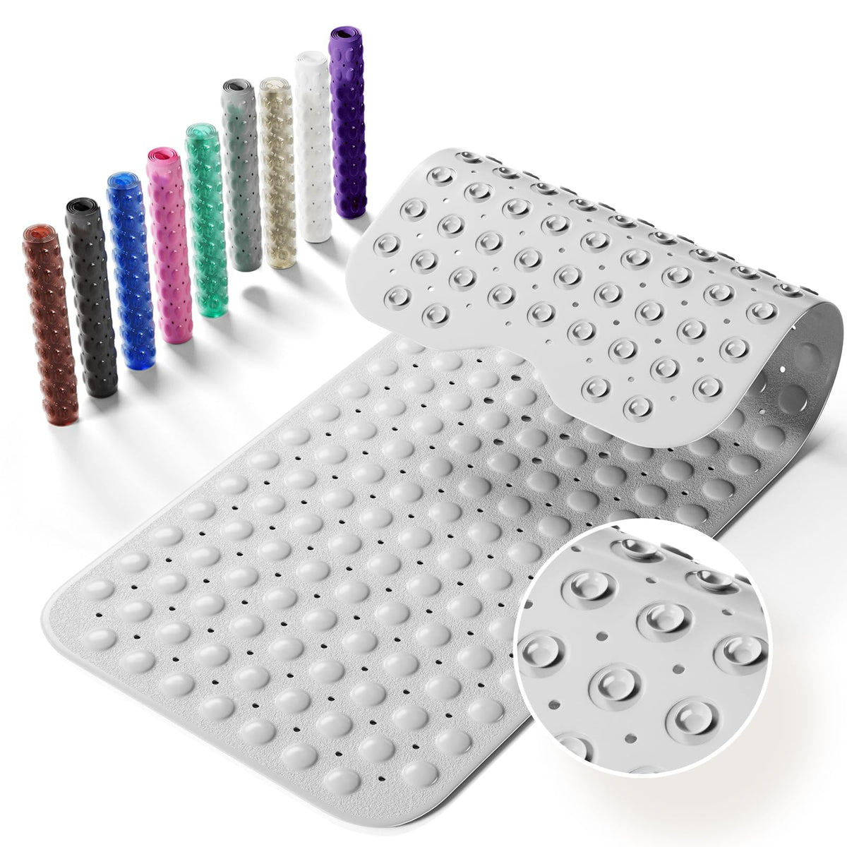Non-Slip Bath Tub Mat, 39x16 Inch Extra Large Shower Mat with Drain Holes & Suction Cups, Machine Washable, Pink