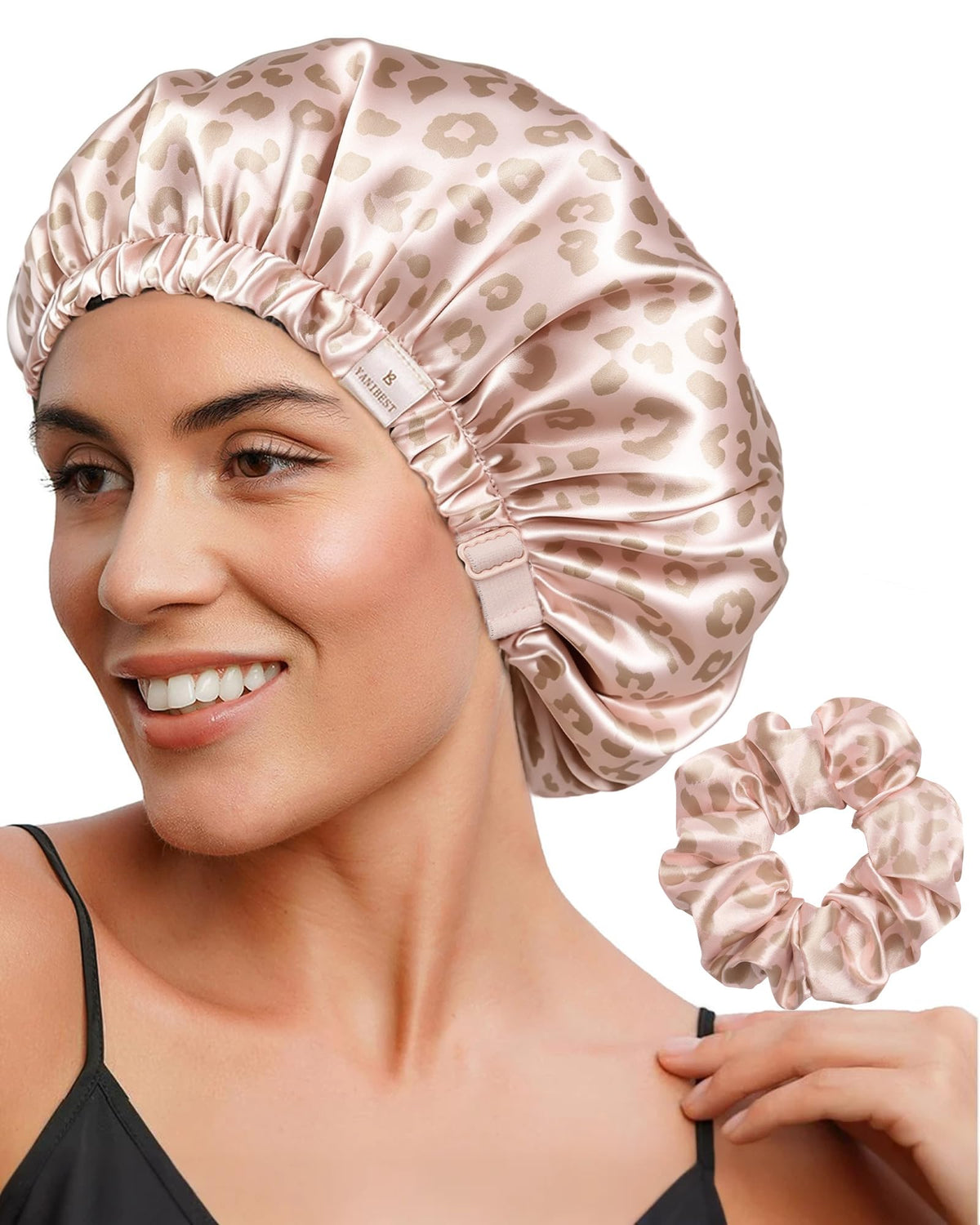 YANIBEST Adjustable Satin Bonnet Double Layer Hair Bonnet for Sleeping Bonnets for Women Hats Curly Natural Hair, Blush Pink