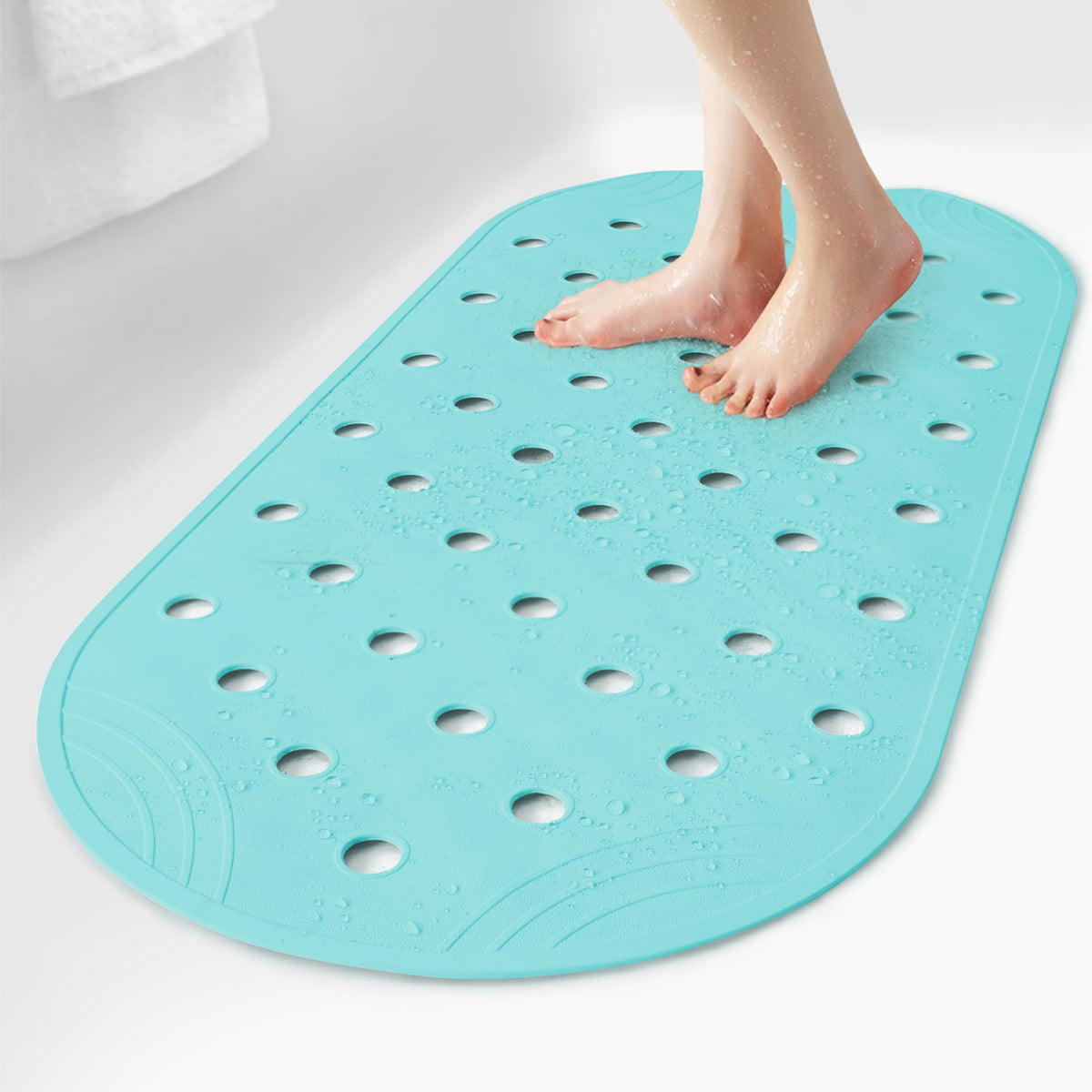 Rubber Bathtub Mat Shower Mat Non-Slip, 31x14 Inch, Bath Tub Floor Mat with Suction Cups and Drainage Holes, Grey