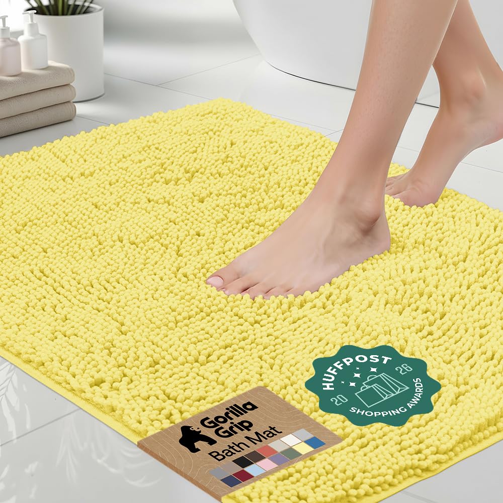 GORILLA GRIP Bath Rug Mat for Bathroom, Absorbent Chenille, 30x20 Gray