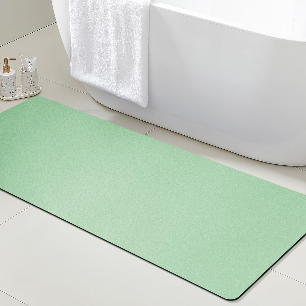 ACCUMTEK Non Slip Bath Mat, Thin Bathroom Rugs Fit Under Door, Quick Dry Bath Mats, Machine Washable Bath Rugs for Bathroom, Bathtub & Kitchen, Grey/Bordered/24 x17