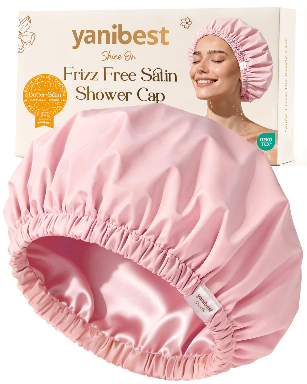 Yanibest Satin Lined Shower Cap, Shower Caps for Women Reusable Waterproof