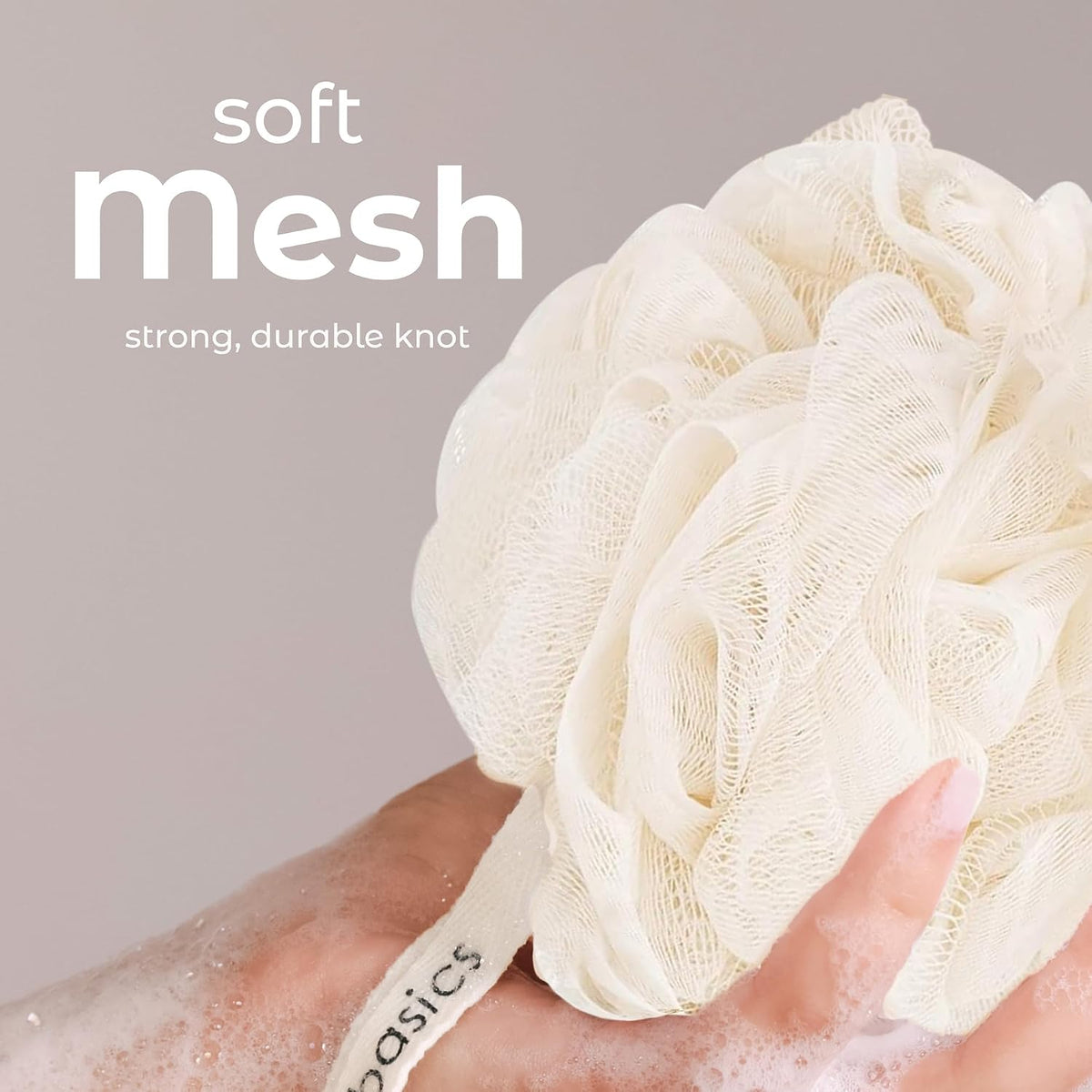 MainBasics Shower Loofah Sponge Pouf, Set of 3, Seaweed Infused