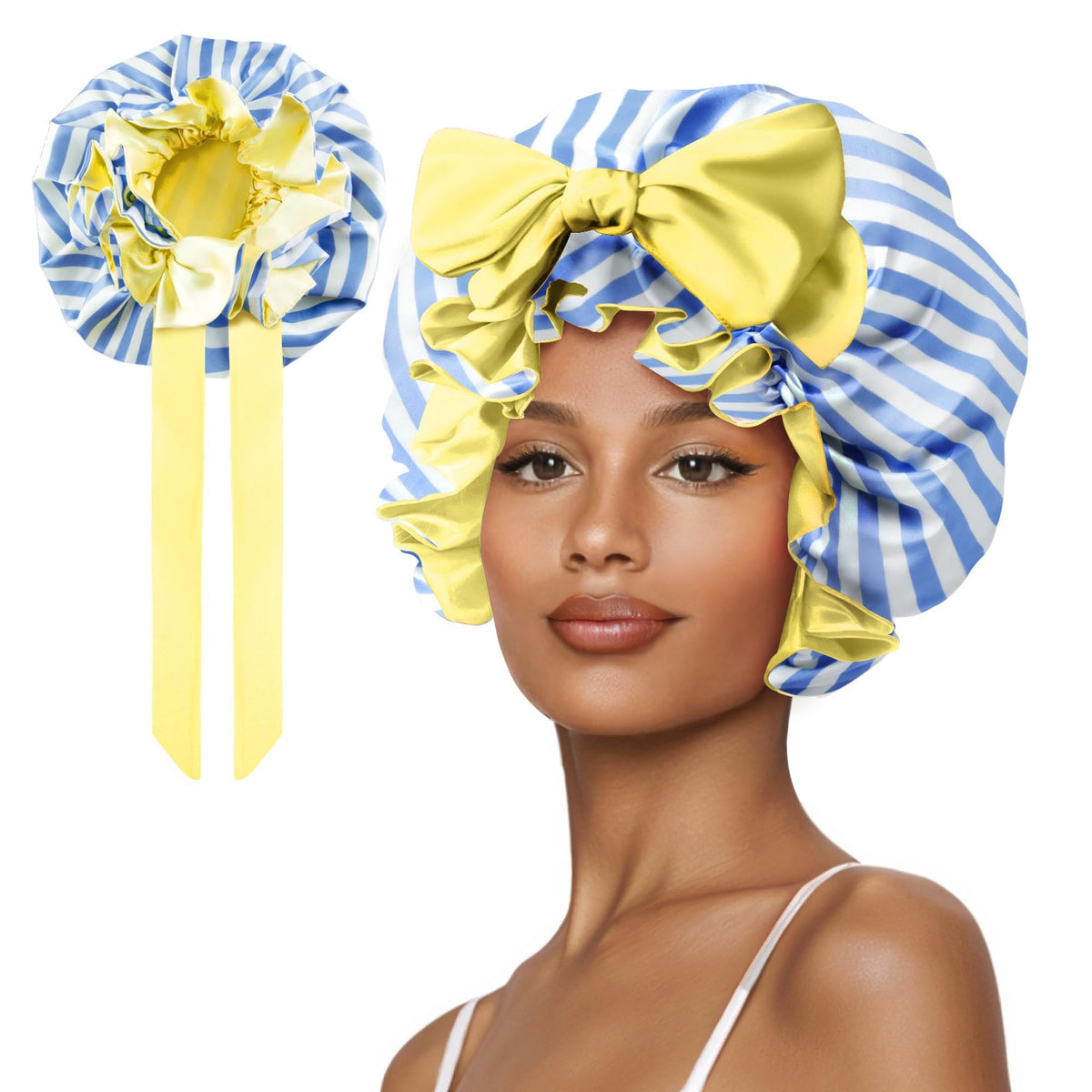 Silk Bonnet for Sleeping Women, Satin Hair Shower Cap 2025 Tie Band Adjustable Straps Head Wrap for Curly Hair Strawberries F