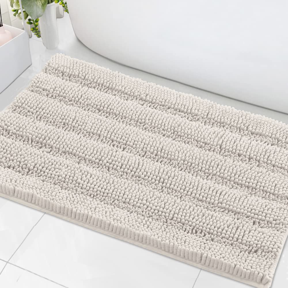 H.VERSAILTEX Grey Bathroom Rug Set Bath Mats, 2 Piece Bath Rugs Non Slip Thick Soft Chenille Striped Bath Rug Set, Bath Mats for Bathroom Sets (Grey, 20" x 32"/17" x 24")