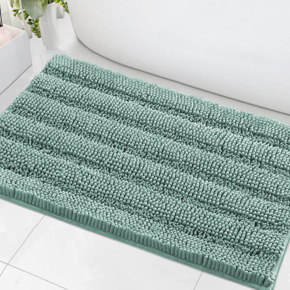 H.VERSAILTEX Grey Bathroom Rug Set Bath Mats, 2 Piece Bath Rugs Non Slip Thick Soft Chenille Striped Bath Rug Set, Bath Mats for Bathroom Sets (Grey, 20" x 32"/17" x 24")
